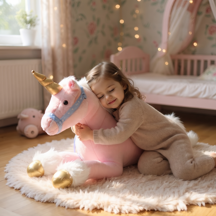 Peluche Licorne Géante Rose 100 cm - Utilisation cosy intérieur