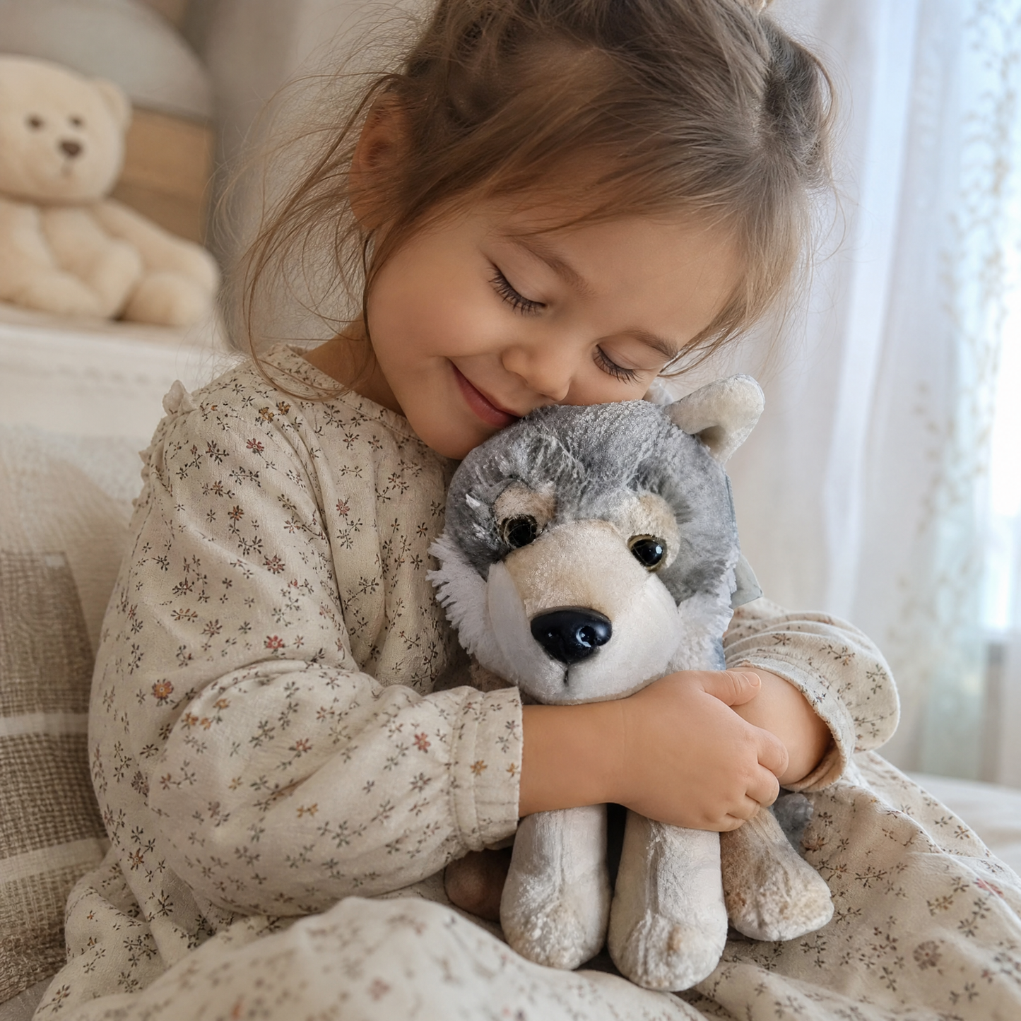 Peluche Loup Gris Adorable 20cm - Utilisation cosy intérieur