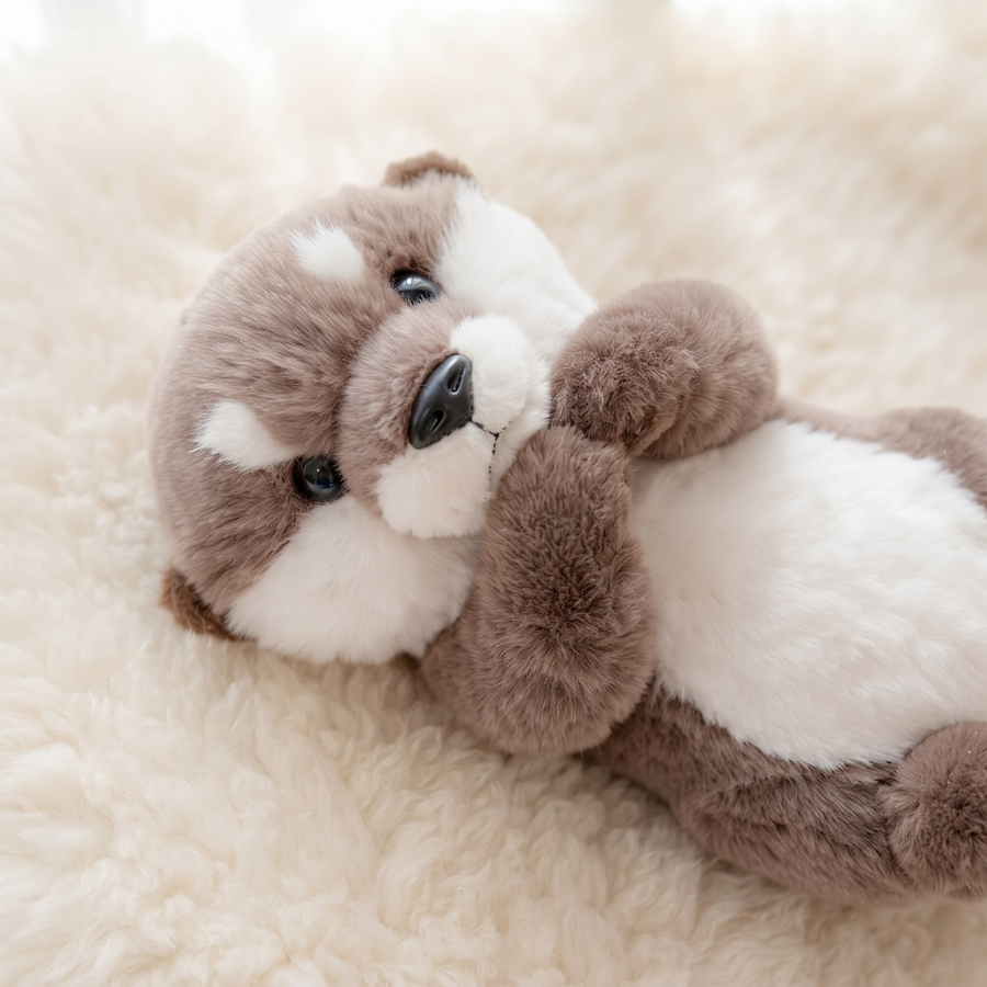 Peluche Loutre Debout 25 cm Marron Blanc - Détail matière