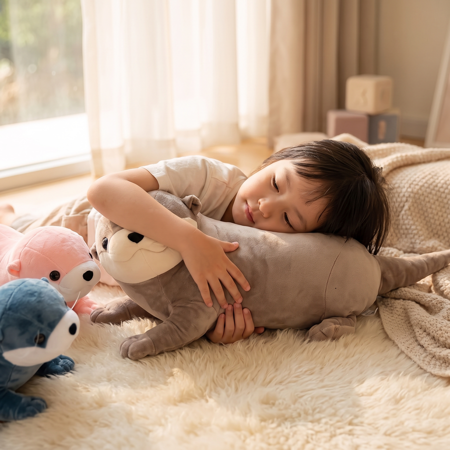 Peluche Loutre Grise 40 à 80 cm - Utilisation cosy intérieur