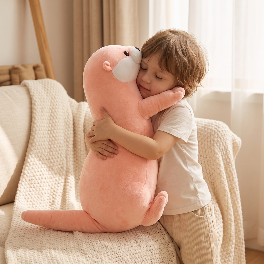 Peluche Loutre Rose Douce - Utilisation cosy intérieur