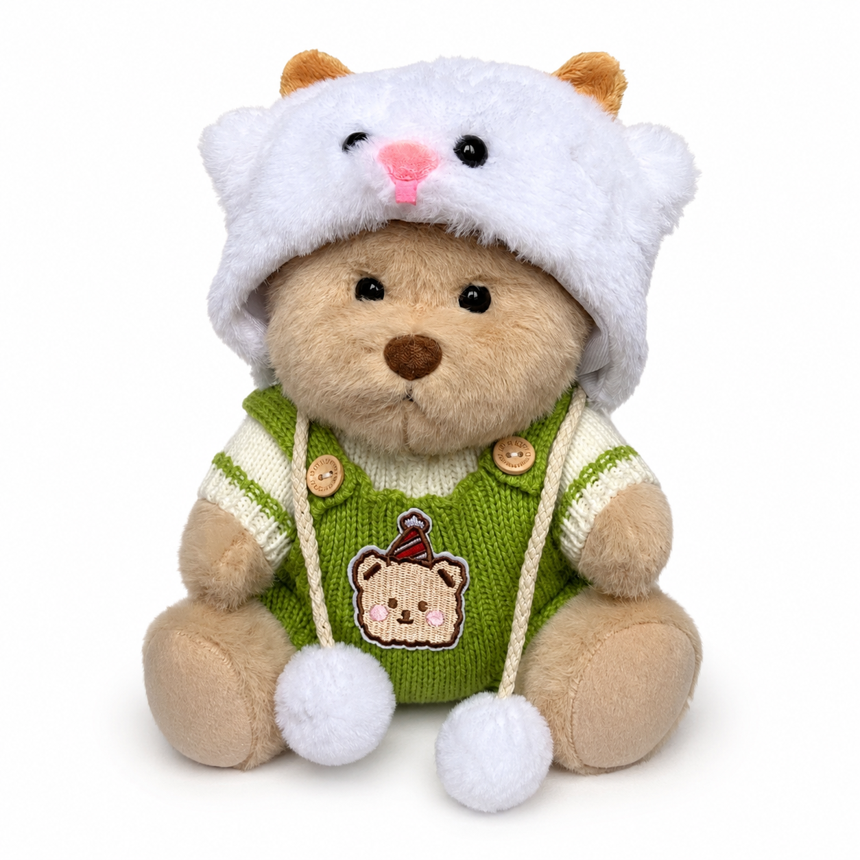 Peluche Ours Déguisé Articulé Nino avec Combinaison Verte - Ours marron