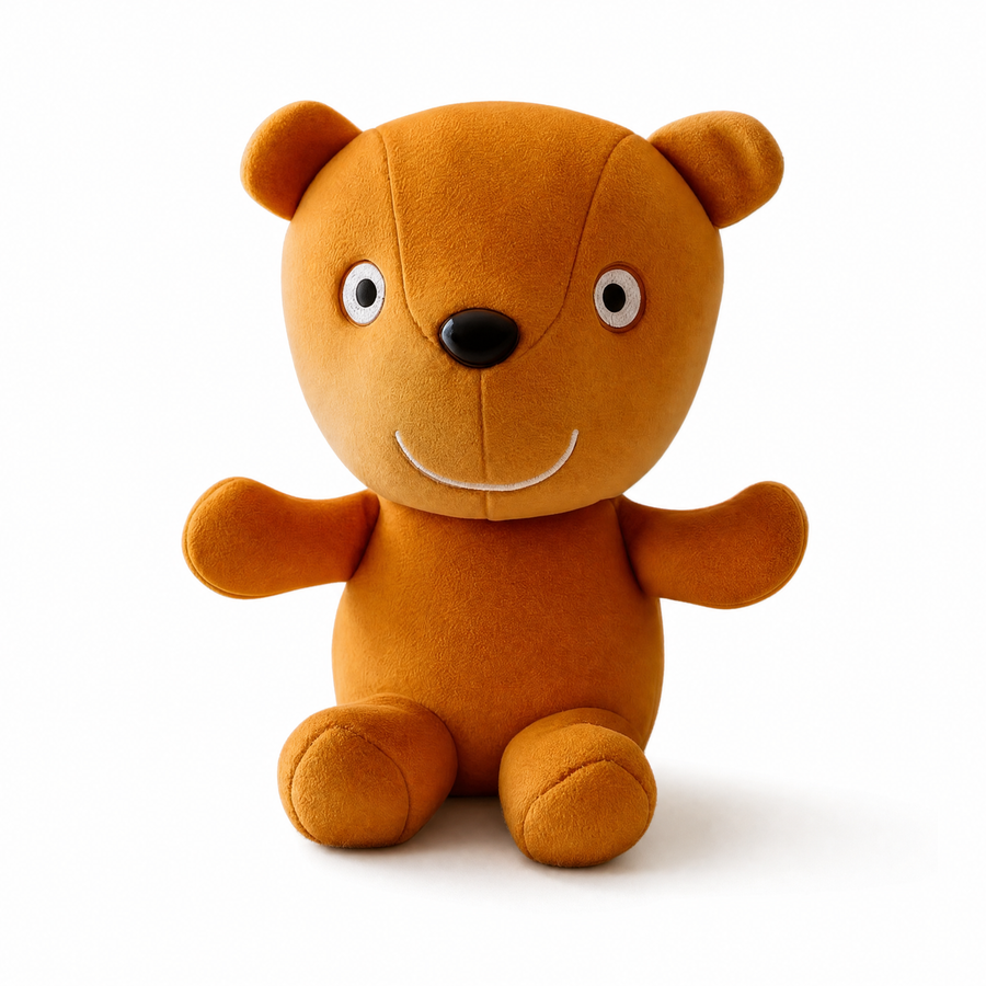 Peluche Ours Orange Souriant 19cm - Fond blanc frontal