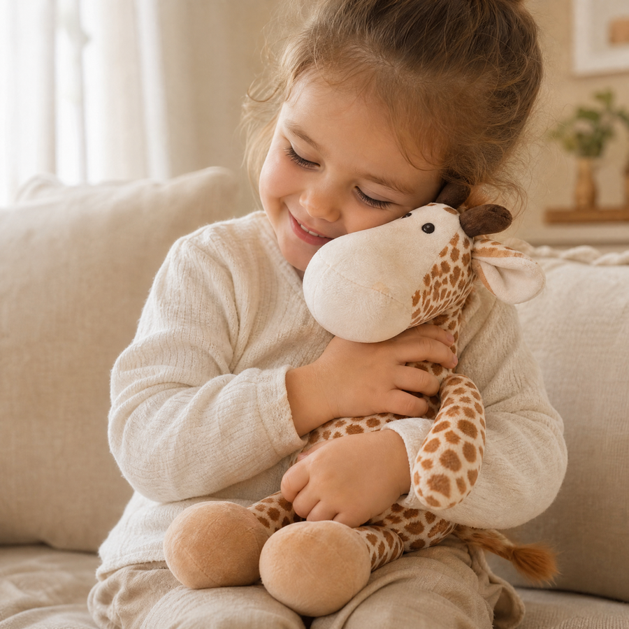 Sitzendes Giraffen Kuscheltier mit großen Hufen - Utilisation cosy intérieur