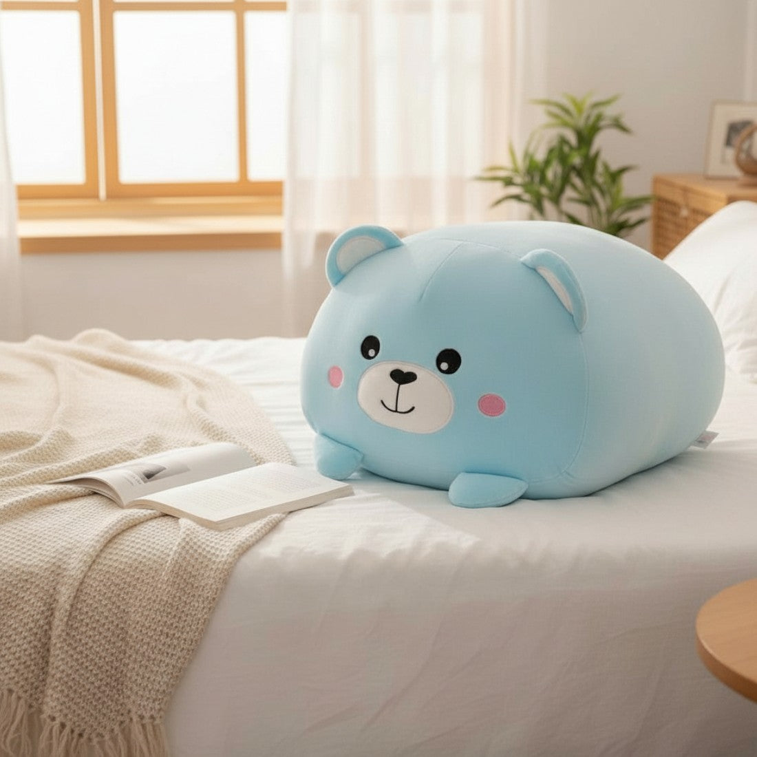 Peluche kawaii ourson bleu tout doux style squishmallow