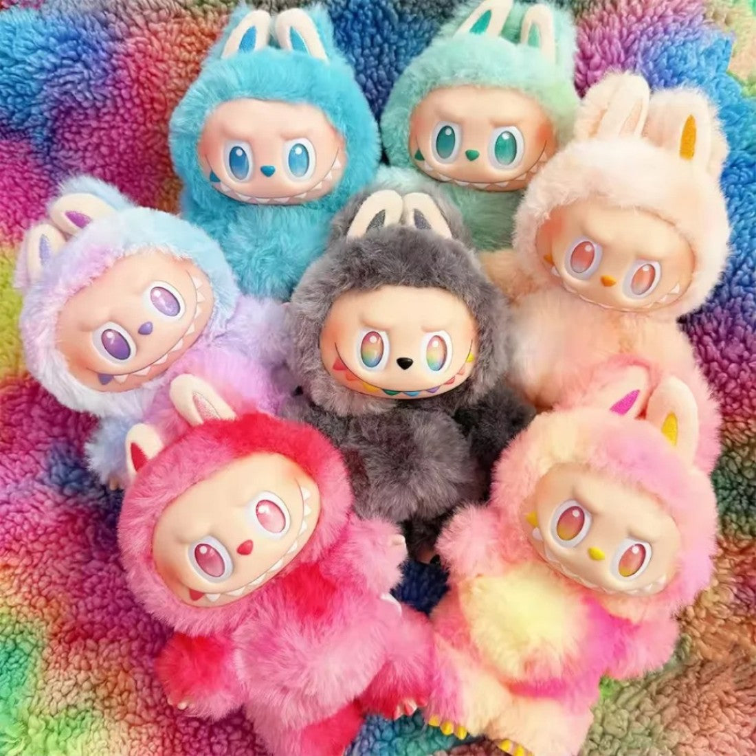 Blind box peluche type Labubu arc-en-ciel (non officiel)
