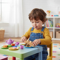 Peluche tea time kawaii baguette de pain - tenue par un enfant jouant à la dînette