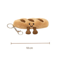 Peluche tea time kawaii baguette de pain - avec son attache, largeur de 18 cm