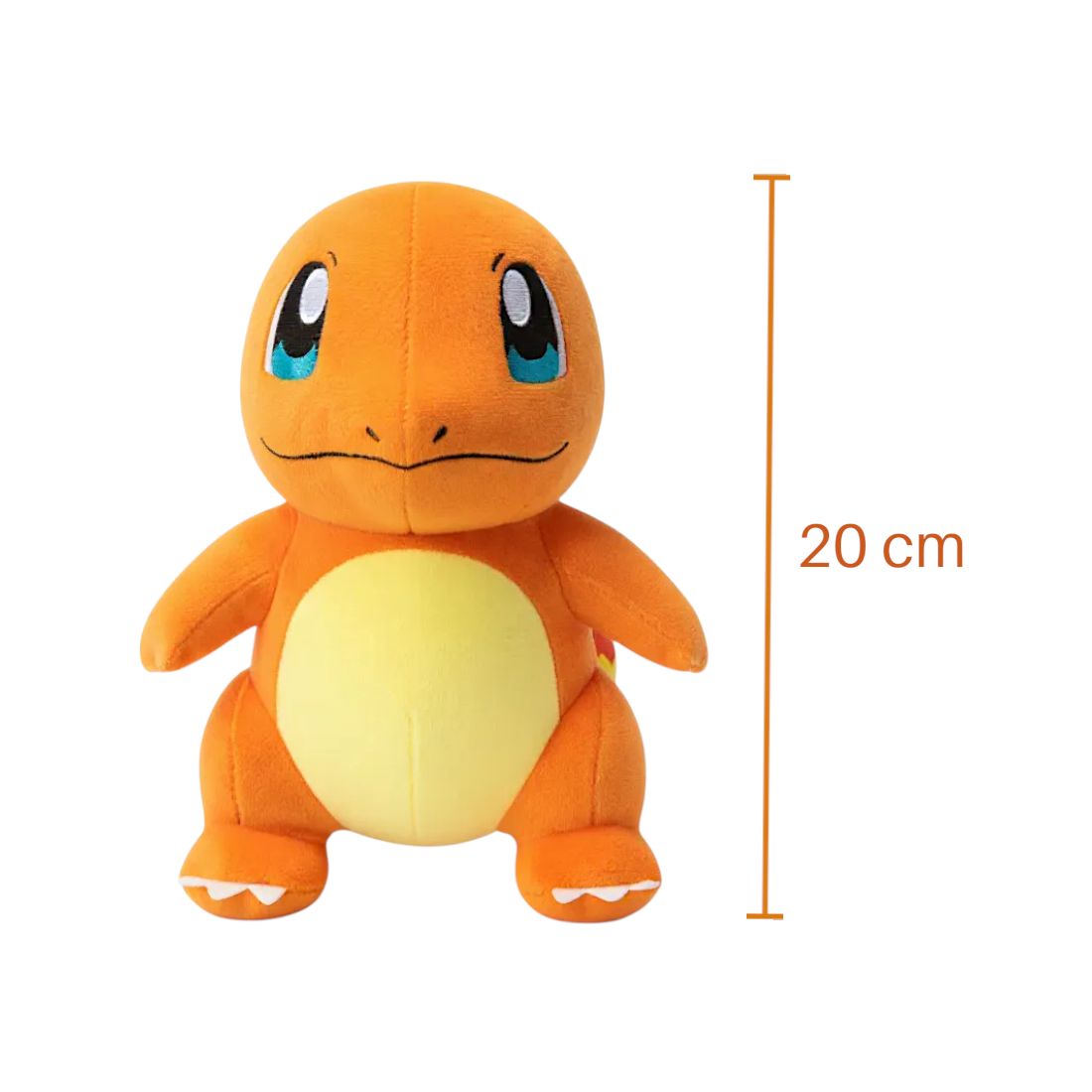 Peluche Pokémon – Salamèche flamboyant - vue de face avec mesure de 20 cm