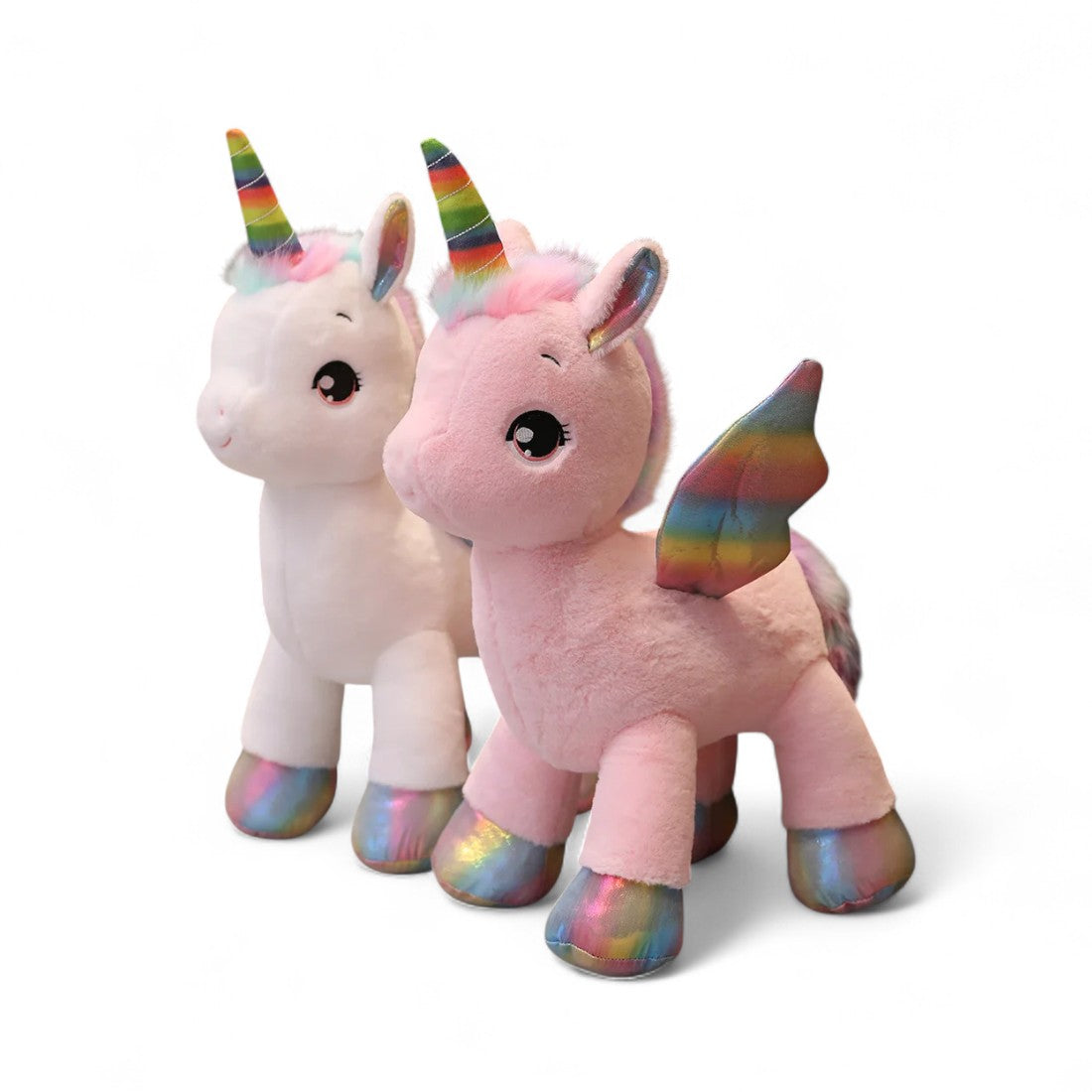 Peluche licorne féerique avec corne et ailes colorées