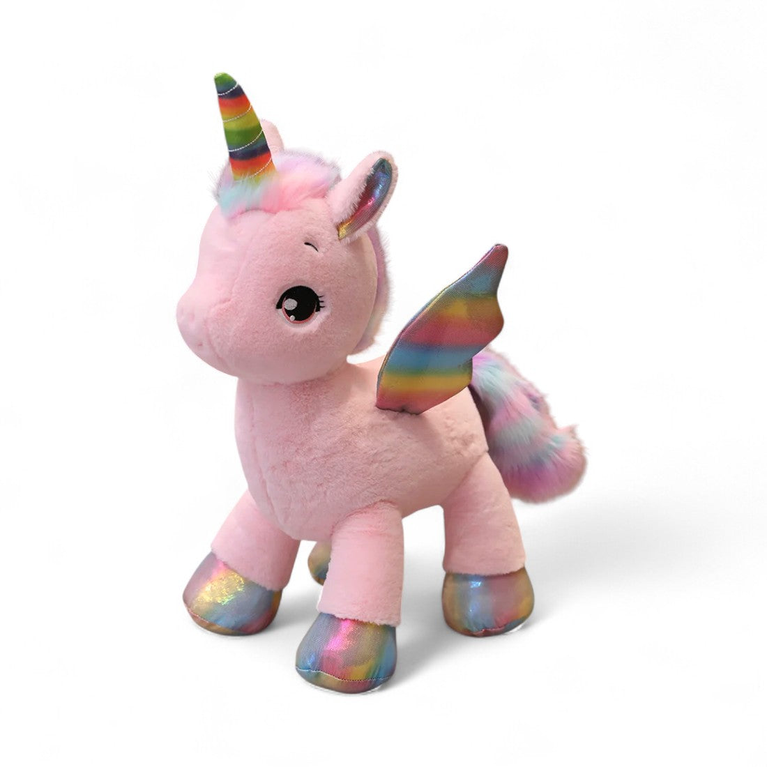 Peluche licorne féerique avec corne et ailes colorées