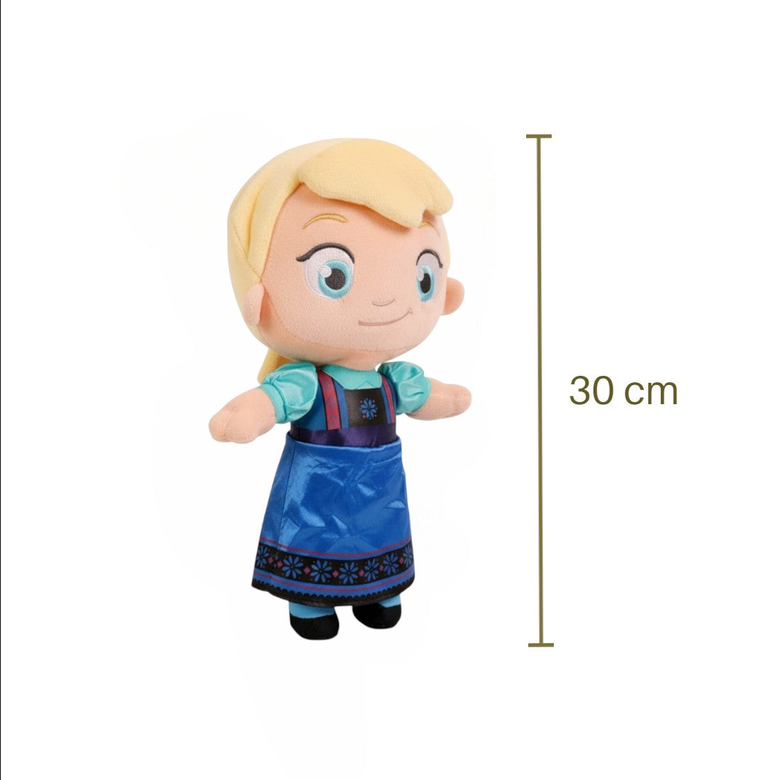 Peluche Reine des Neiges Elsa enfant - vue de face avec mesure de 30 cm