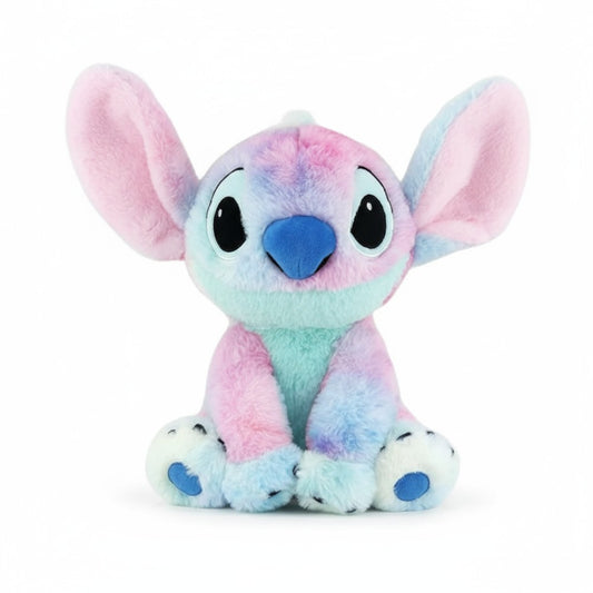 Peluche Stitch multicolore aux couleurs pastel vue de face sur fond blanc.