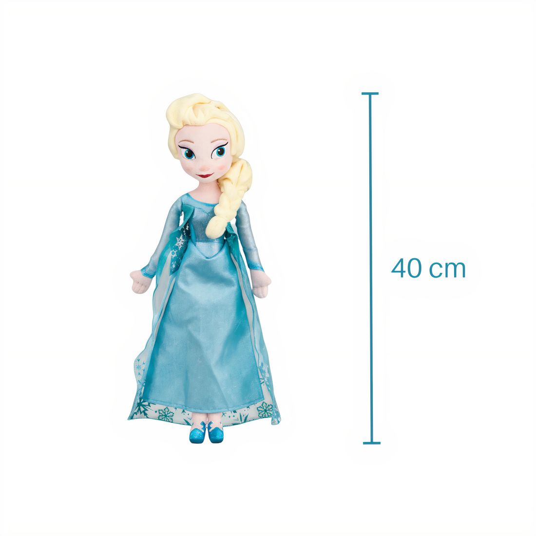 Peluche reine des neiges Elsa 40 cm - vue de face avec mesure de 40 cm