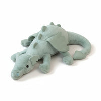 Dragon en peluche aux couleurs pastel - coloris vert allongé sur fond blanc