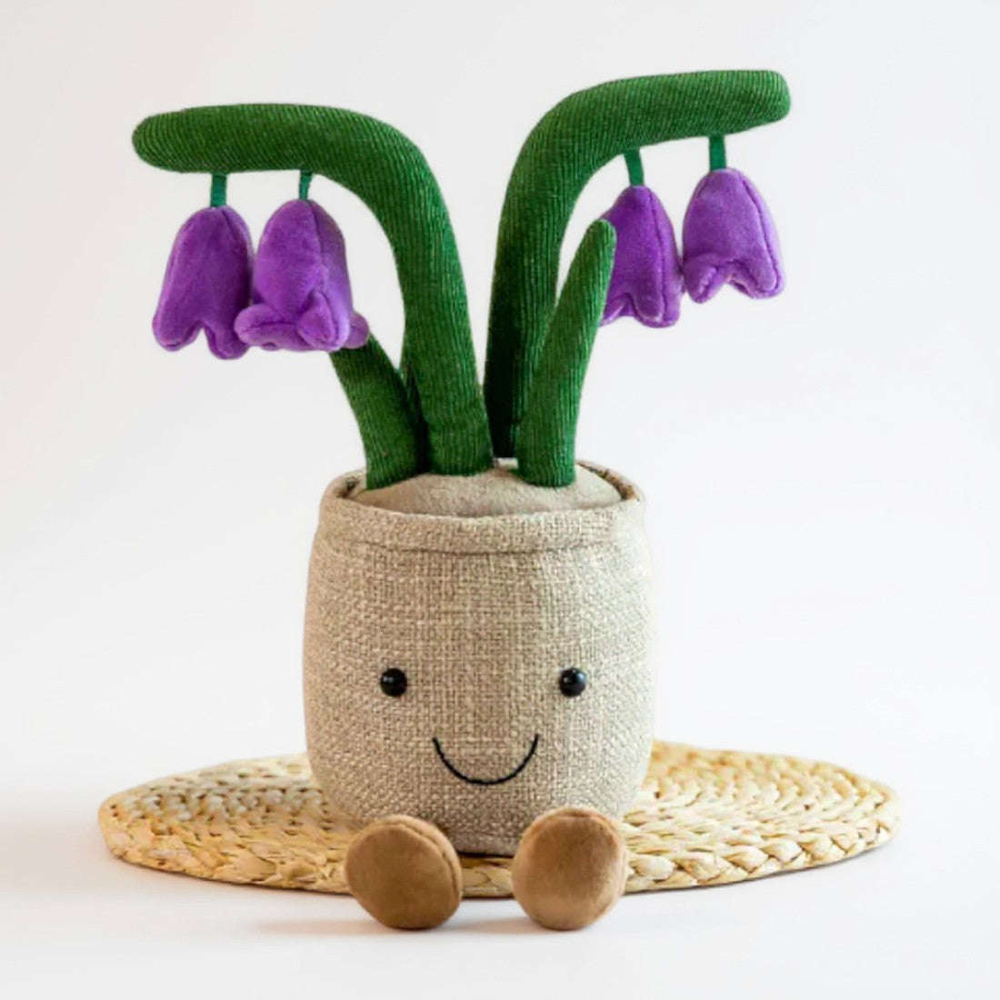 Peluche plante kawaii pot fleurs violettes