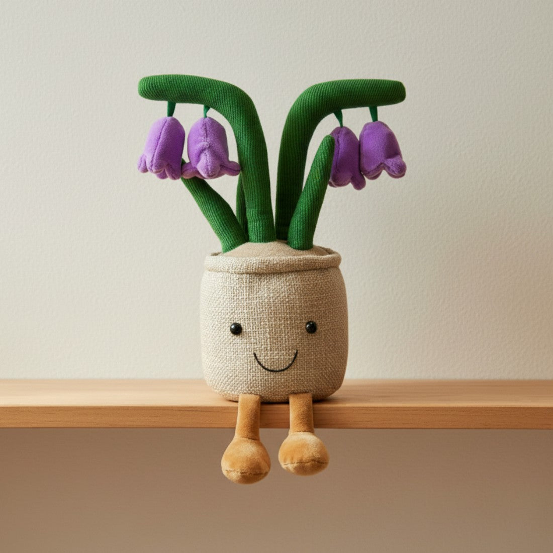 Peluche plante kawaii pot fleurs violettes