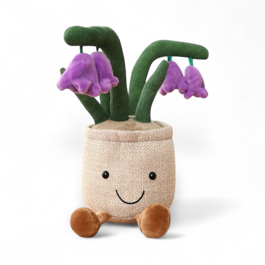 Peluche plante kawaii pot fleurs violettes