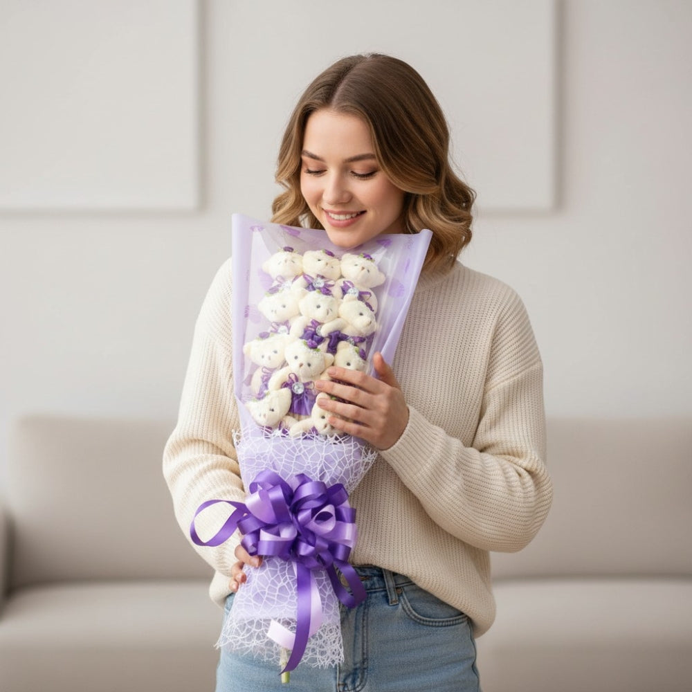Bouquet de fleurs ours en peluche