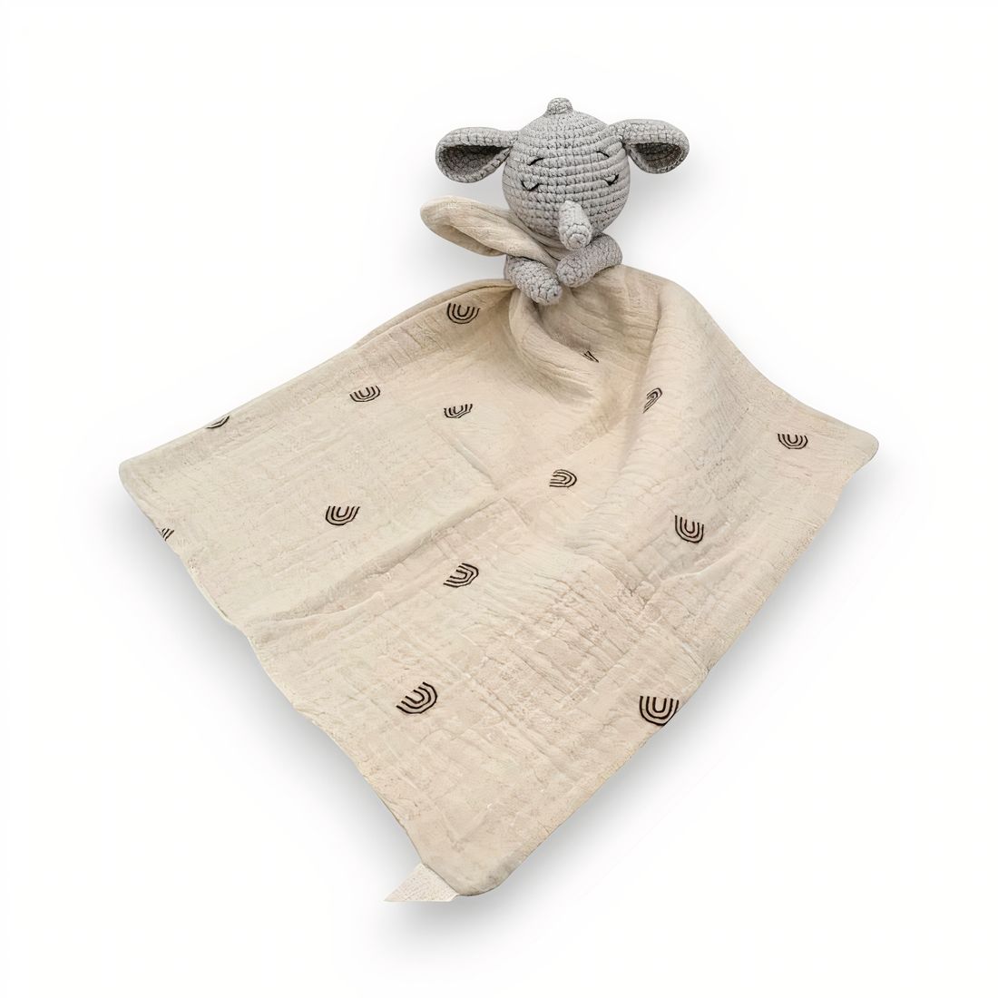 Peluche doudou plat tête éléphant pour bébé