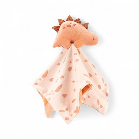 Doudou carré peluche douce dino orange pour bébé