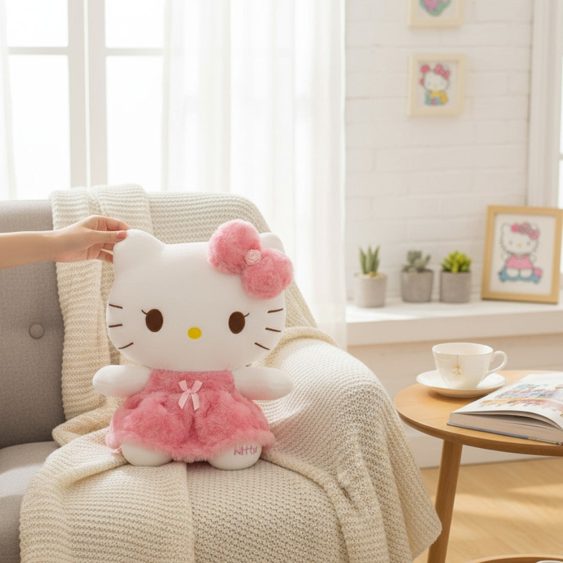 Peluche Hello kitty et My Mélody avec tenue rose