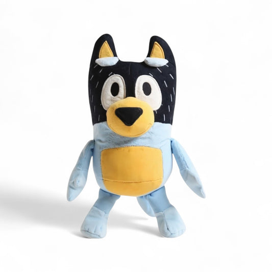 Peluche douce Bandit Heeler papa de bluey, en coton, sur fond blanc.