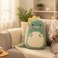 coussin peluche dino vert moelleux