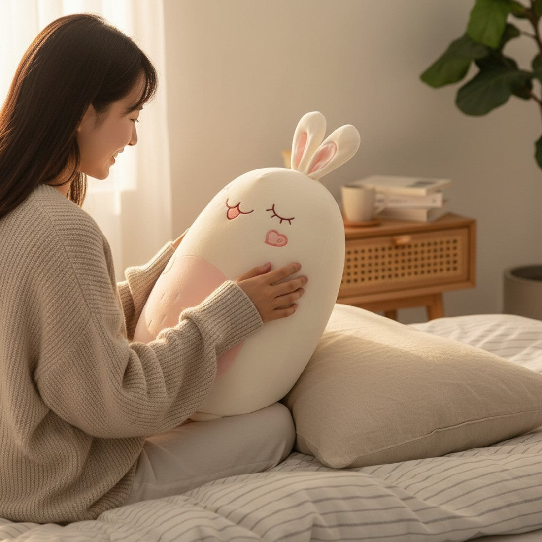 coussin peluche grand lapin moelleux squishy
