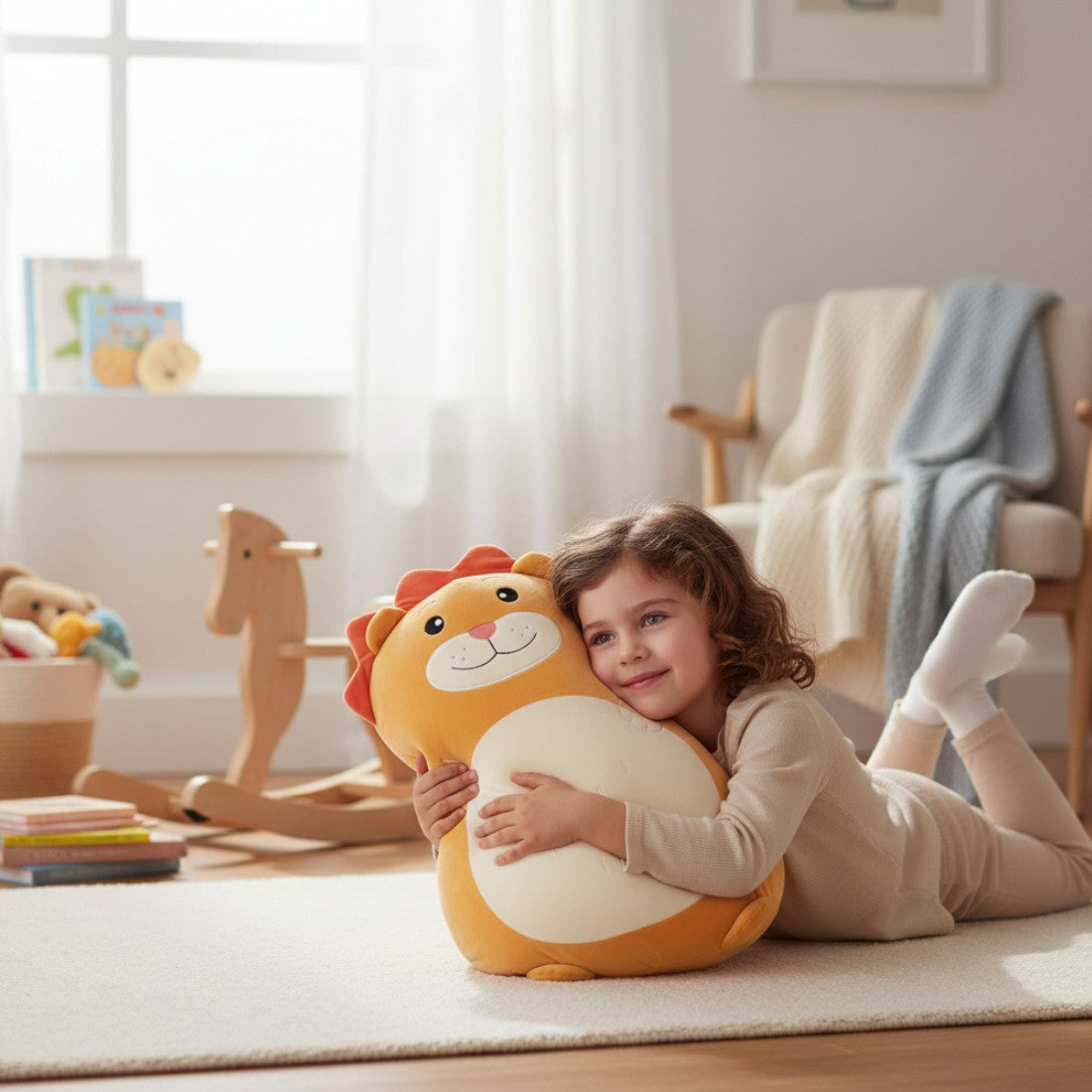 Coussin peluche grand lion moelleux