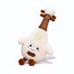 Peluche en forme de luth kawaii avec visage souriant, bras et jambes en coton doux, posée sur fond blanc.