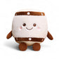Peluche en forme de tambour kawaii blanc et marron avec visage souriant et bras, posée sur fond blanc.