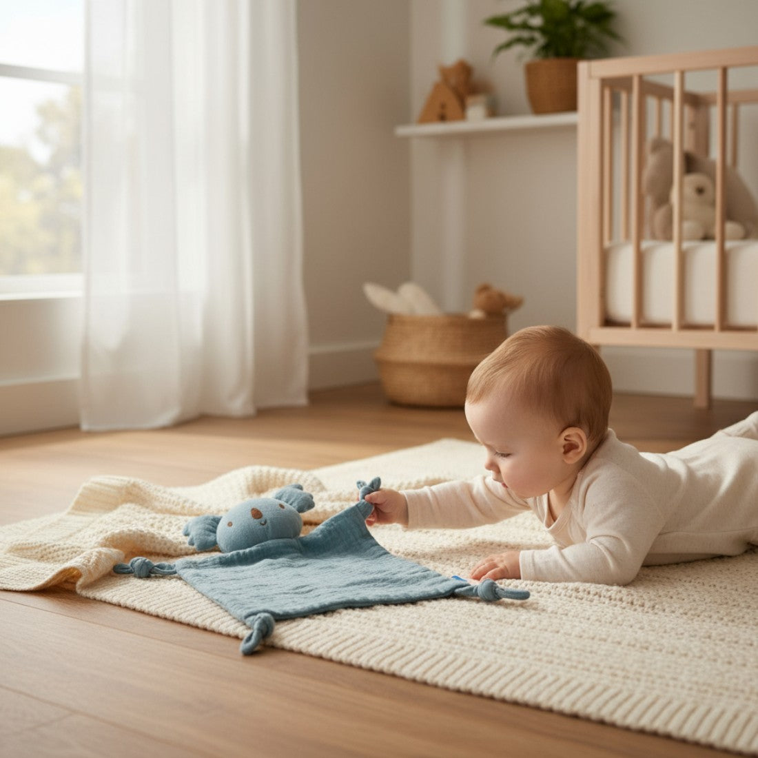 Peluche doudou koala bleu en gaze de coton