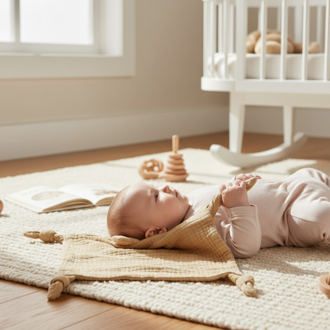 Peluche doudou ours beige en gaze de coton