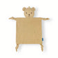 Peluche doudou ours beige carré en gaze de coton 25x25 cm, sur fond blanc