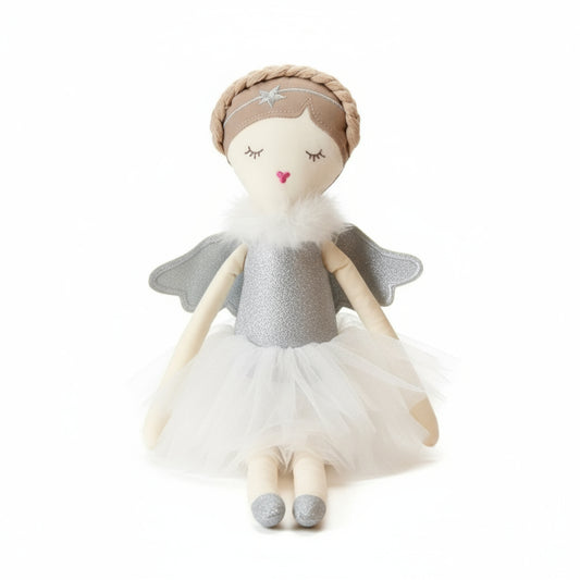 Poupée ange robe tulle argent et ailes argentées