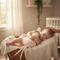 Poupée ange robe tulle rose et ailes dorées