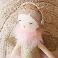 Poupée ange robe tulle rose et ailes dorées