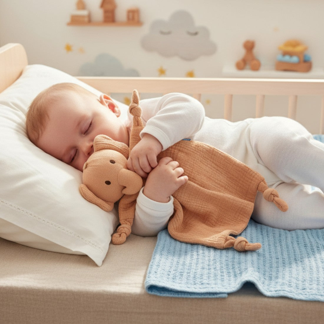 Peluche doudou éléphant en gaze de coton