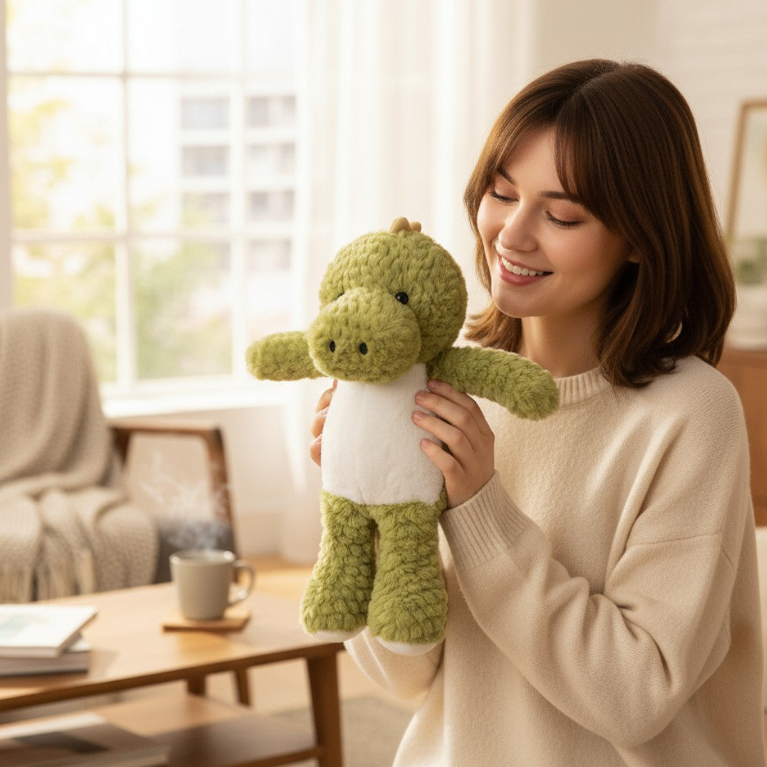 Peluche dinosaure vert doudou tendre