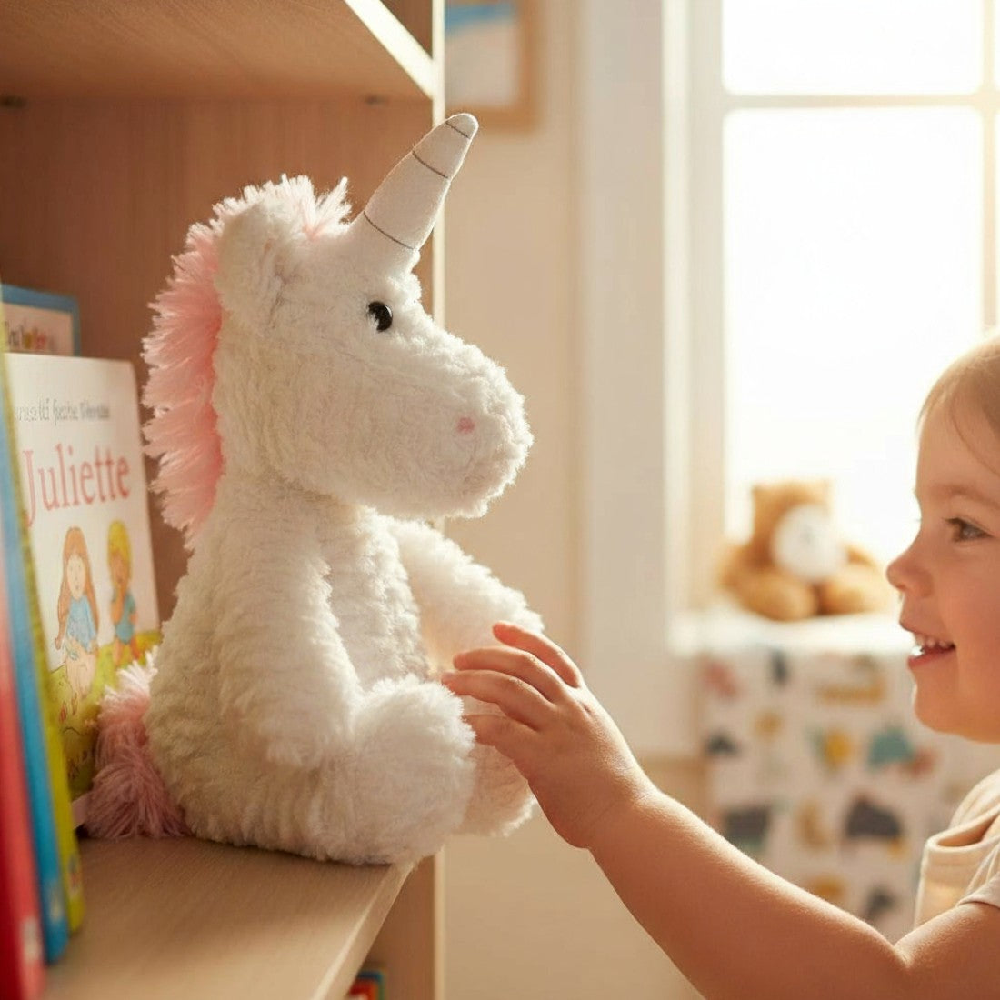 Peluche licorne blanche câline
