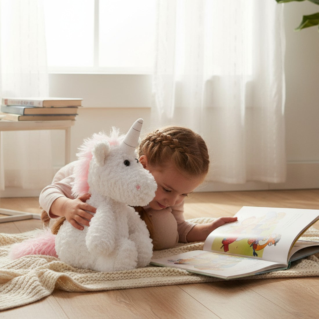 Peluche licorne blanche câline