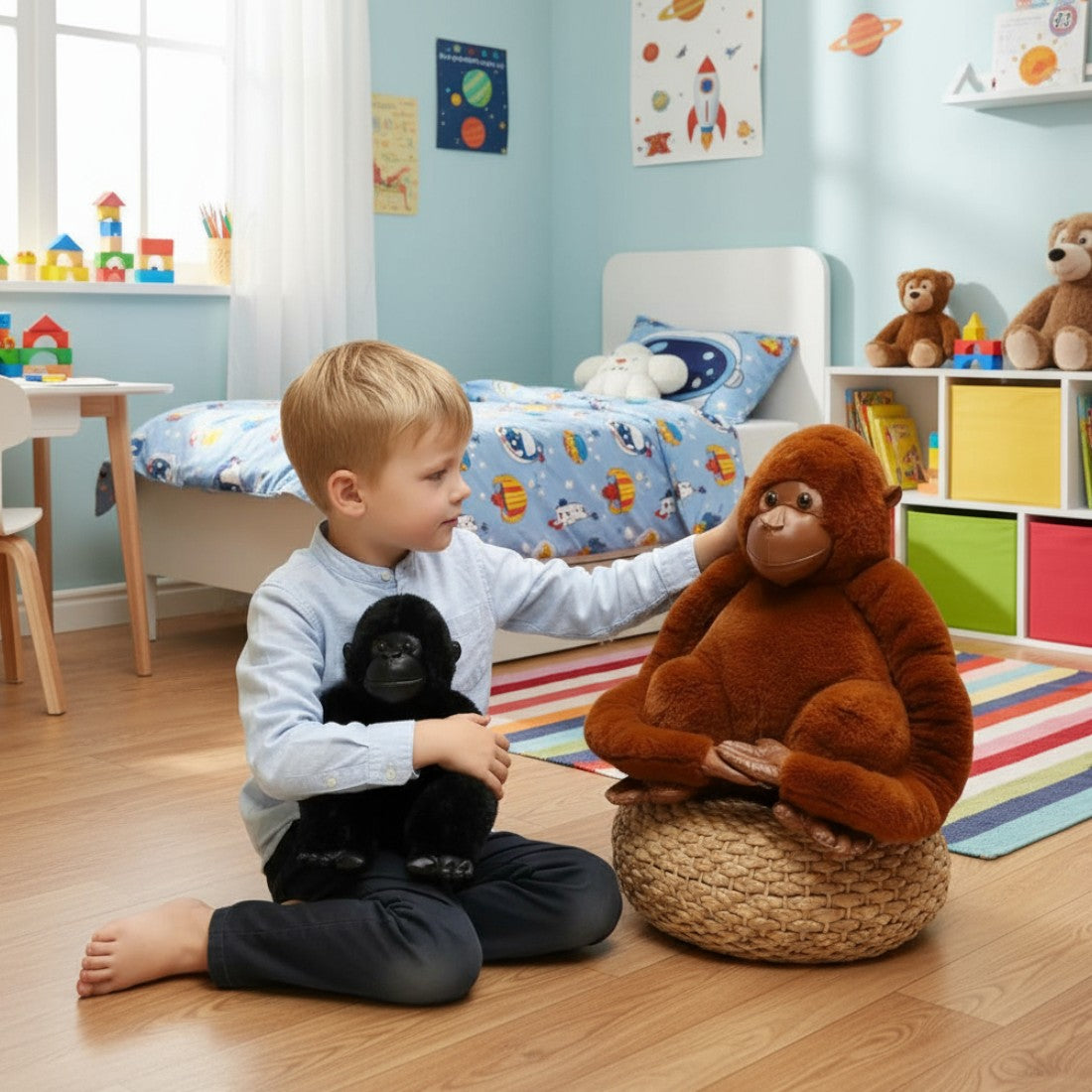 Peluche grand singe : orang-outan et gorille