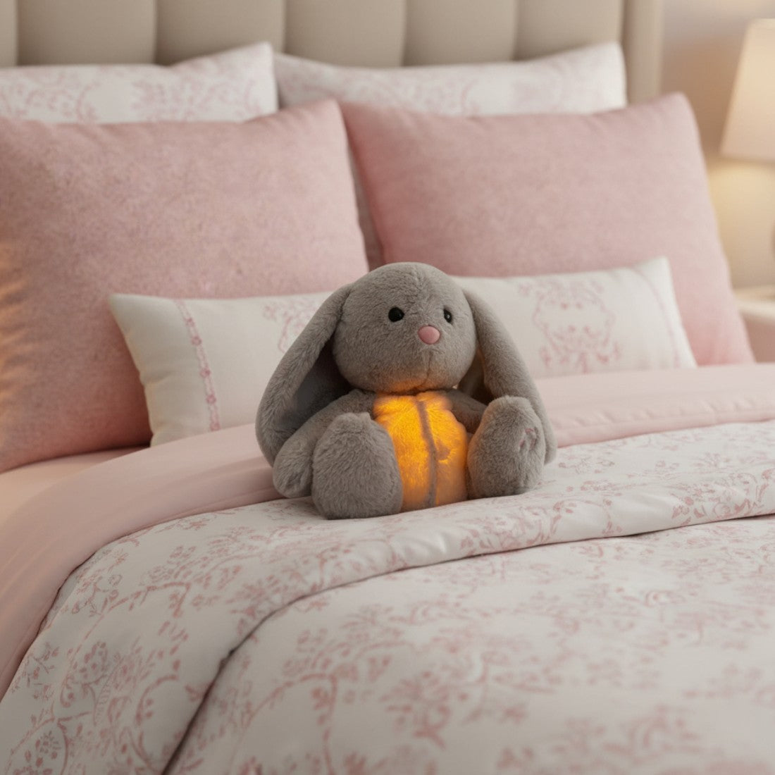 Peluche lapin veilleuse et respirante relaxante