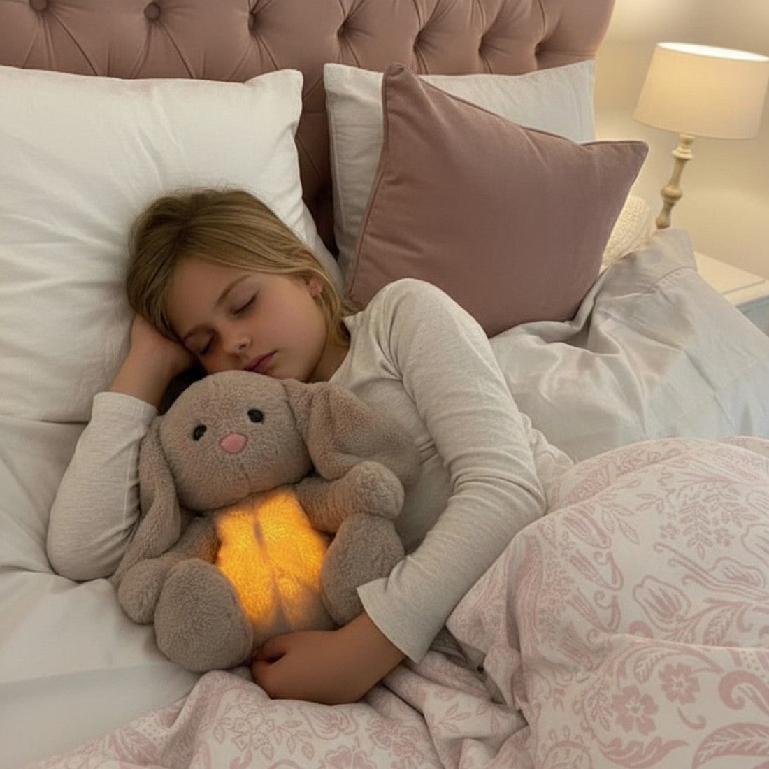 Peluche lapin veilleuse et respirante relaxante
