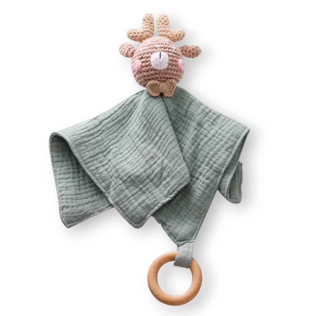 Peluche doudou plat tête cerf crochetée pour bébé