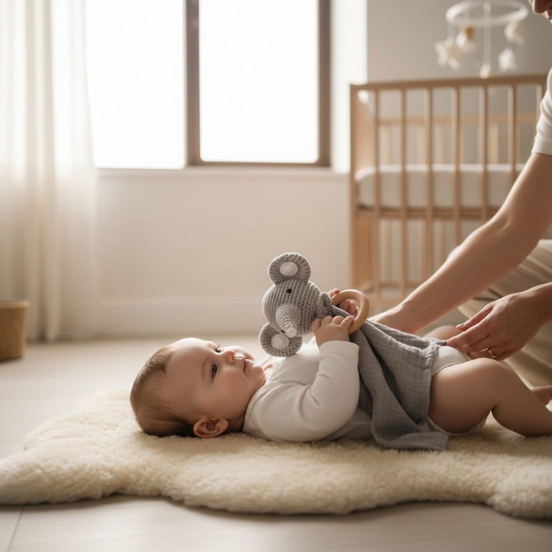 Peluche doudou plat tête éléphant crochetée pour bébé