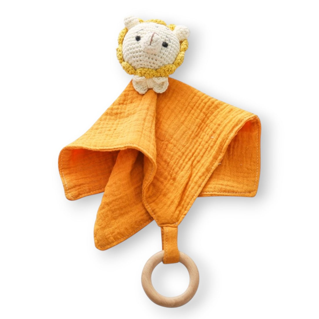 Peluche doudou plat tête lion crochetée pour bébé