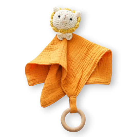 Peluche doudou plat tête lion crochetée pour bébé
