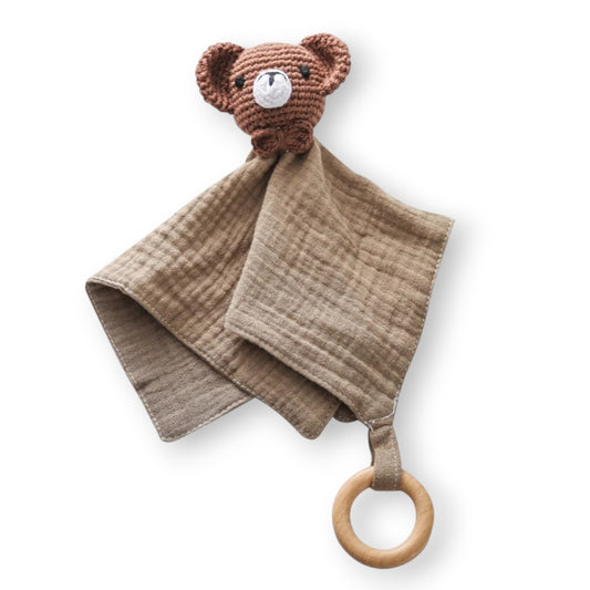 Peluche doudou plat tête ourson crochetée pour bébé